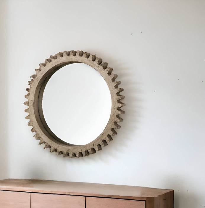 35" Abstract Wood Framed Accent Mirror - Brown