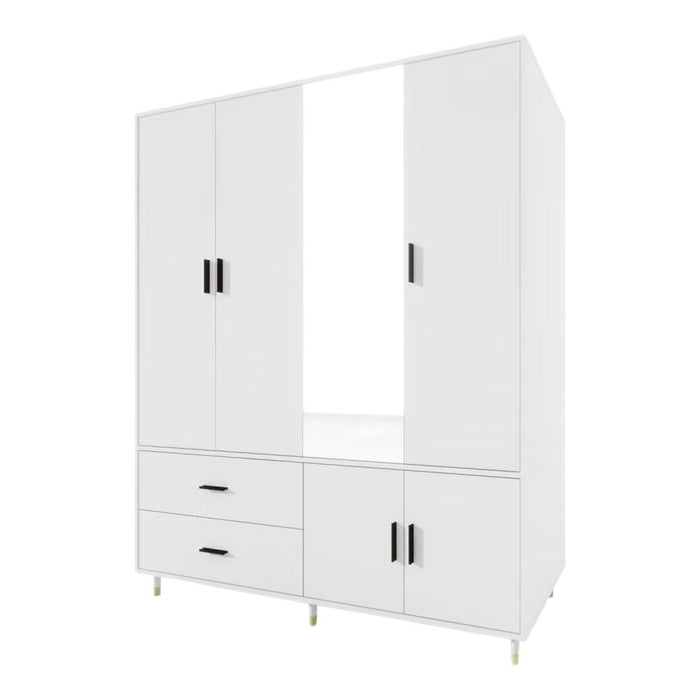 71" Mirro Five Door Two Drawer Combo Dresser - White