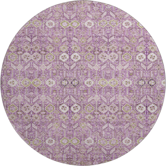 8' Tribal Washable Round Rug With UV Protection (649879) - Lavender / Ivory