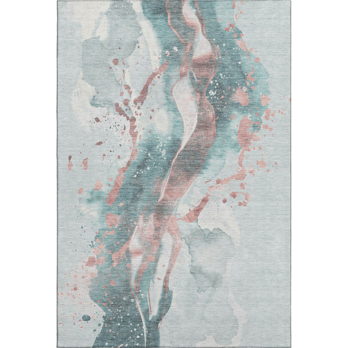 10' X 14' Abstract Washable Area Rug With UV Protection (694224) - Teal / Salmon / Ivory