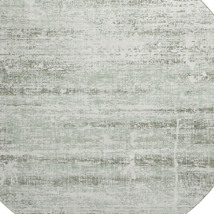 8' Abstract Washable Round Rug With UV Protection - Sage / Ivory