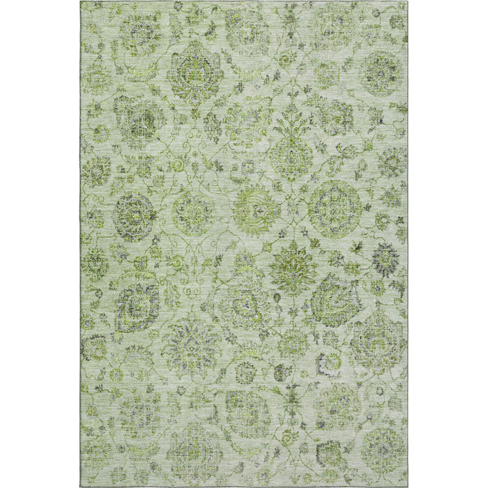 10' X 14' Damask Washable Area Rug With UV Protection (705113) - Artichoke Green / Gray
