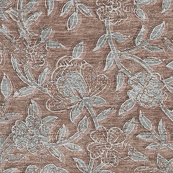8' X 10' Floral Washable Area Rug With UV Protection - Terra Cotta And Gray