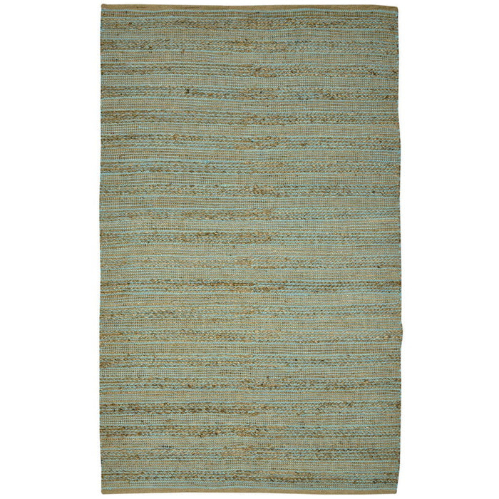 8' X 10' Jute Striped Flatweave Handmade Area Rug - Aqua And Brown