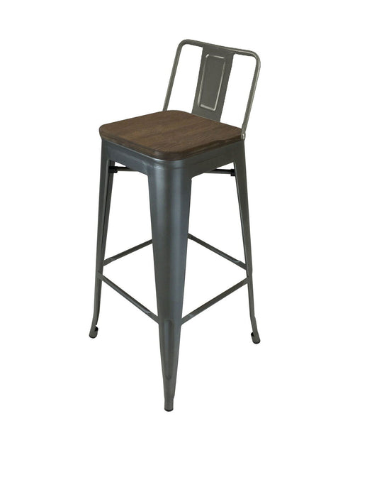 Solid Wood And Metal Low Back Bar Height Bar Chairs (Set of 4) - Brown And Gunmetal