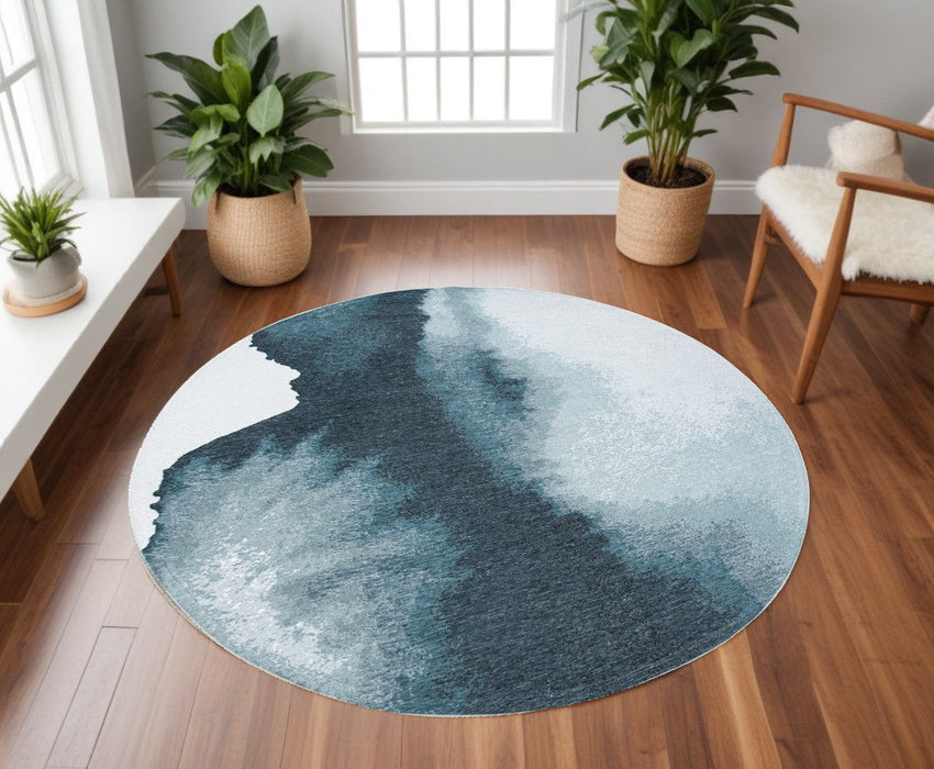 7' x 7' Round Abstract Non Skid Area Rug - Blue And Gray