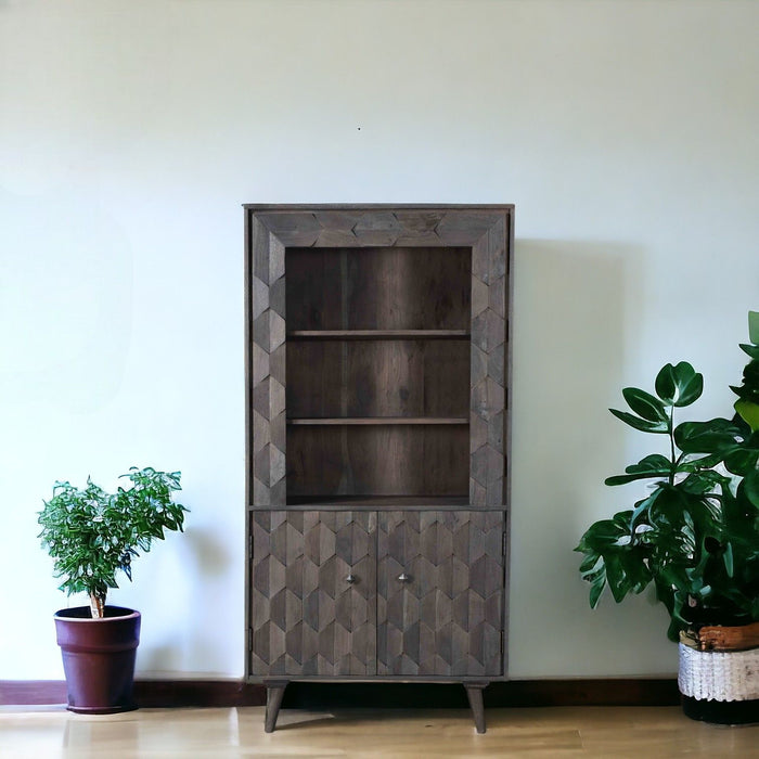Three Tier Bookcase With Two Doors - Gray