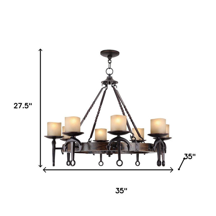 Eight Light Resin Dimmable Chandelier With Shades - Bronze / Cream