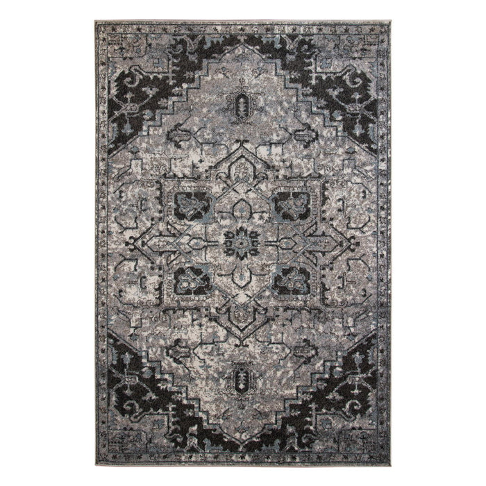 9' x 12' Medallion Power Loom Area Rug - Black And Gray