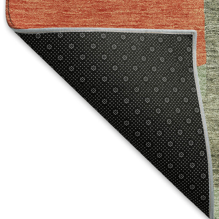 10' X 14' Geometric Washable Area Rug With UV Protection (675732) - Sage / Orange / Beige