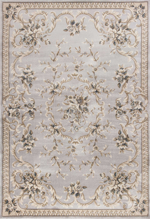9' x 12' Bordered Floral Indoor Area Rug - Light Gray
