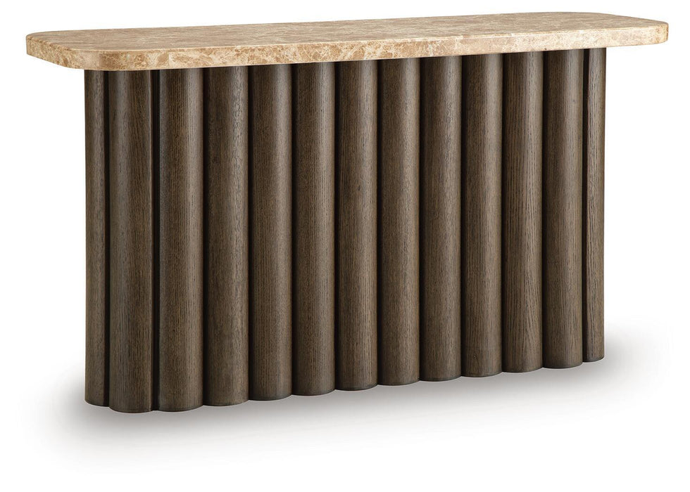 Signature Design by Ashley Darimore rectangular cocktail table with a sleek wooden surface and sturdy metal legs.