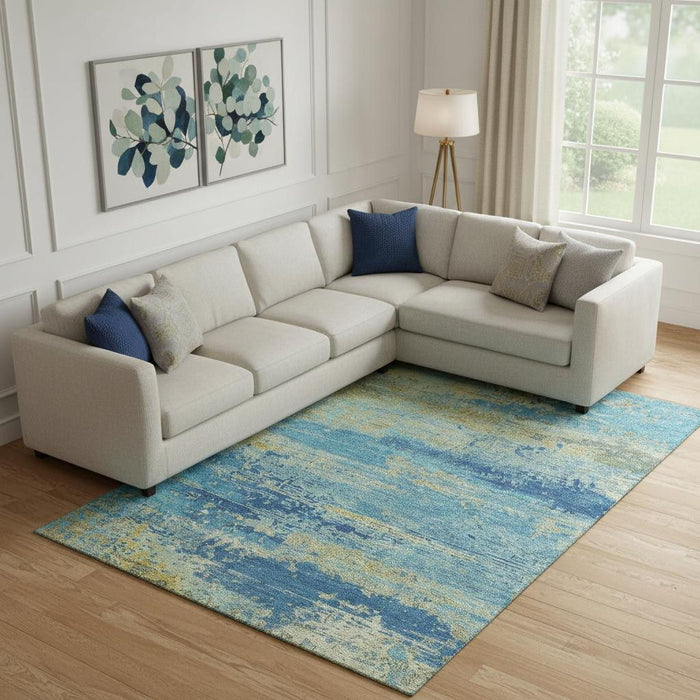 10' X 14' Abstract Washable Area Rug With UV Protection (701099) - Navy Blue / Olive Green