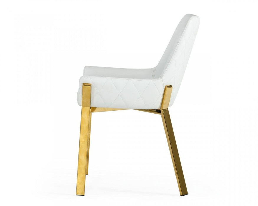 Contemporary Upholstered Faux Leather Dining Arm Chair - White