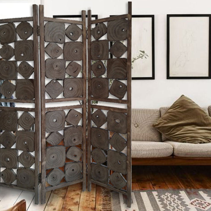 71" Solid Wood Folding Three Panel Screen Room Divider - Dark Brown