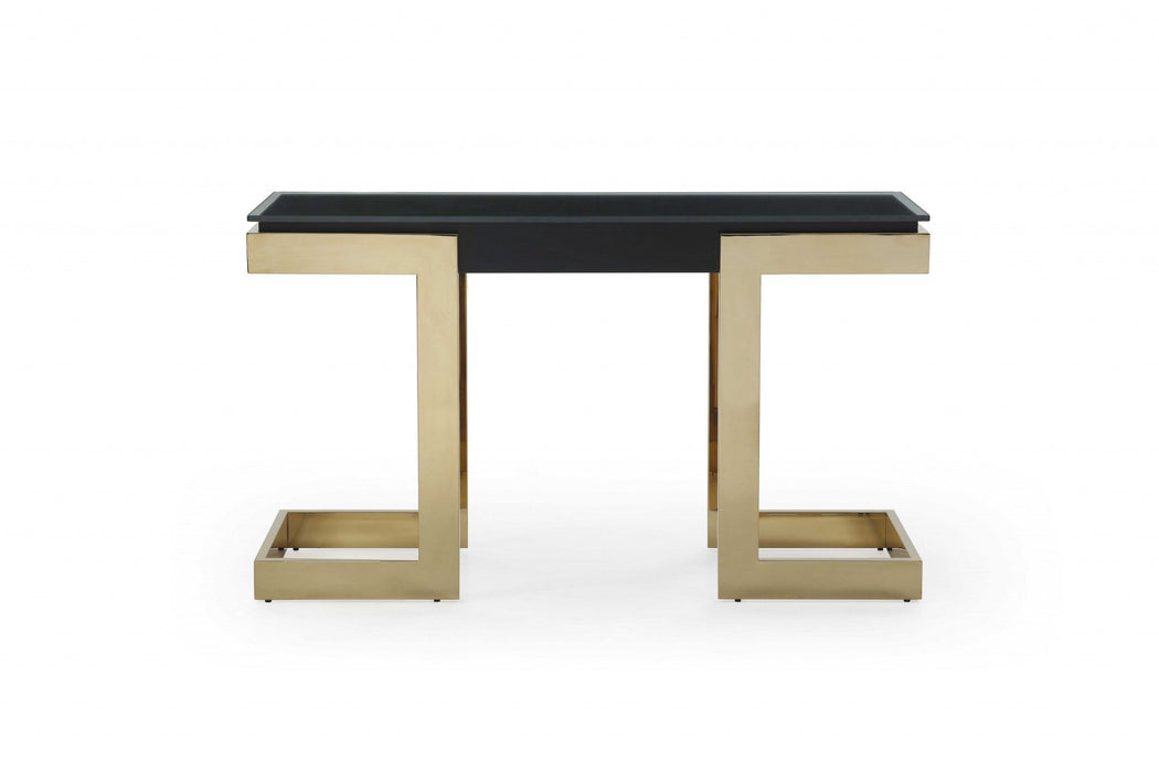 Glass Pedestal Console Table - Black And Gold