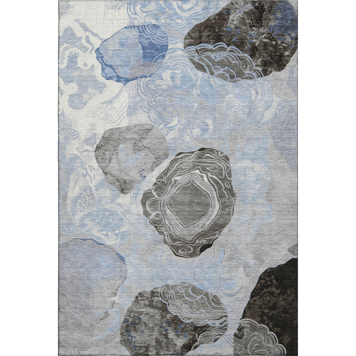 10' X 14' Geometric Washable Area Rug With UV Protection (697206) - Sky Blue / Charcoal / Ivory