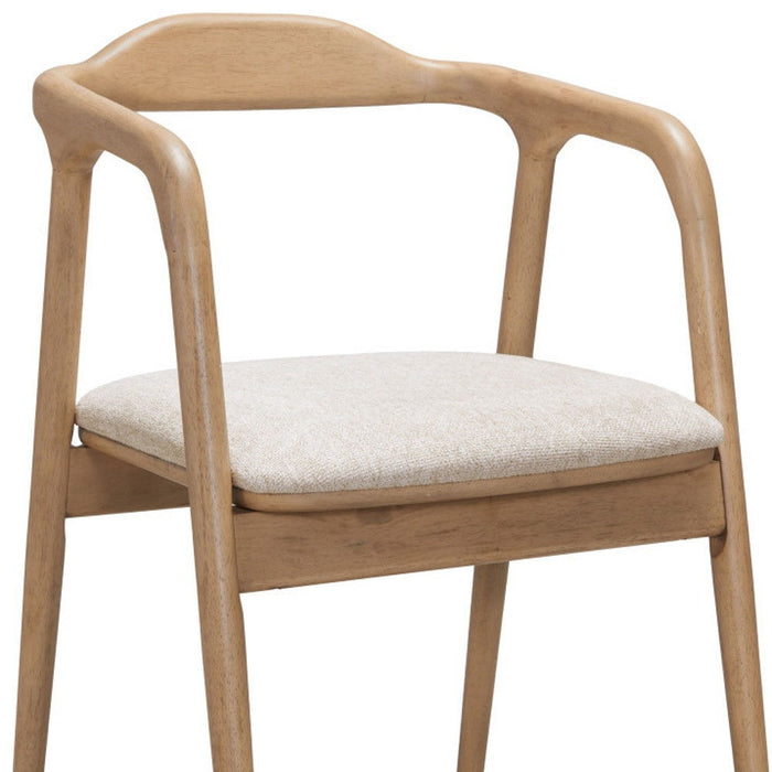 Upholstered Fabric Open Back Dining Arm Chair - Beige / Natural