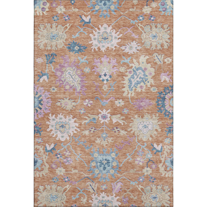 10' X 14' Floral Washable Area Rug With UV Protection (686963) - Orange / Teal / Pink
