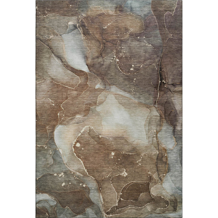 3' X 5' Abstract Washable Area Rug With UV Protection (647357) - Brown / Ivory / Gray