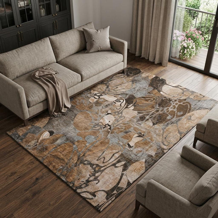 10' X 14' Abstract Distressed Washable Area Rug With UV Protection (648994) - Rust / Gray