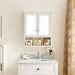 White Giga bathroom medicine cabinet with mirror, 2 doors, 2 adjustable shelves, and three festive Christmas-style storage baskets.