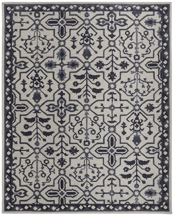 9' x 12' Wool Floral Tufted Handmade Stain Resistant Area Rug - Taupe And Gray
