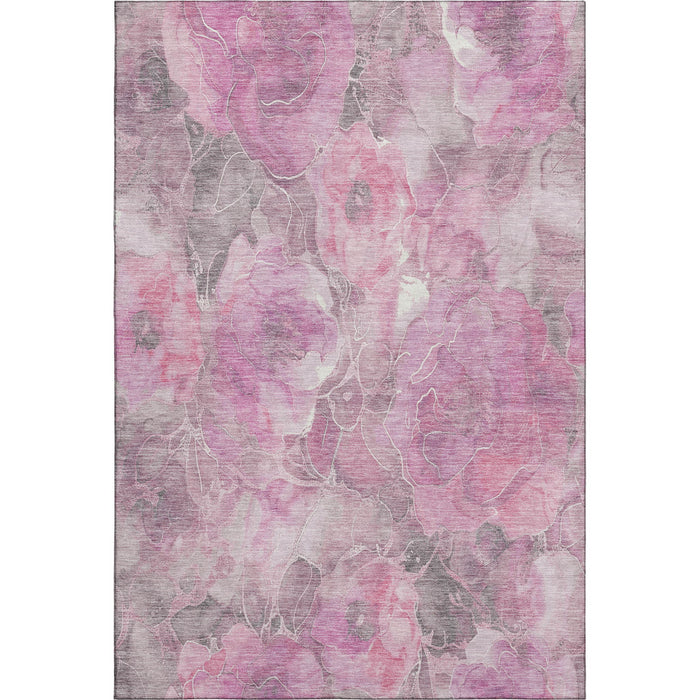 10' X 14' Floral Washable Area Rug With UV Protection (706079) - Pink / Gray / Ivory