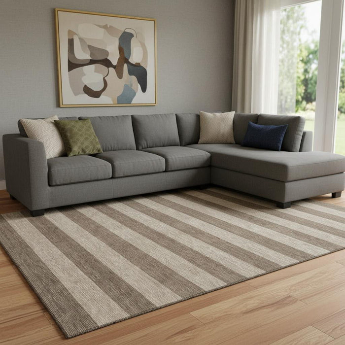 9' X 12' Striped Washable Area Rug With UV Protection (647739) - Coffee / Beige