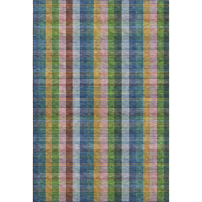 10' X 14' Plaid Washable Area Rug With UV Protection (676470) - Navy Blue / Green / Gold