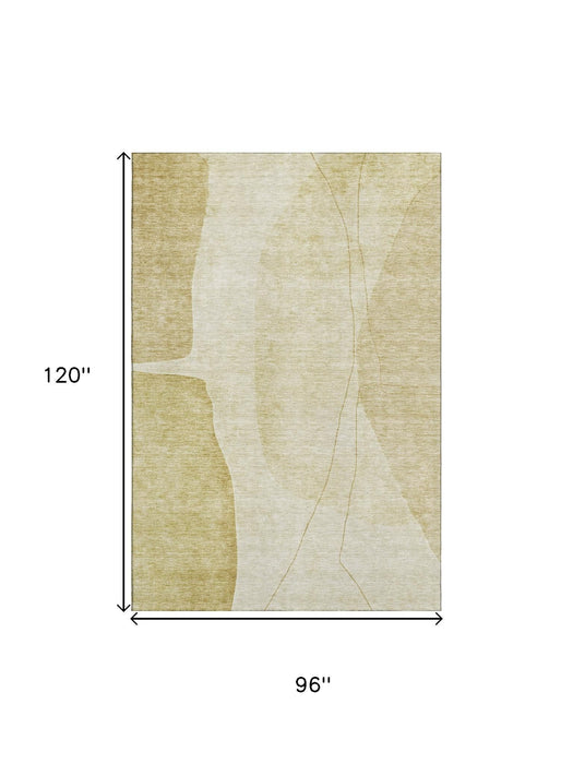 8' X 10' Abstract Washable Area Rug With UV Protection (656571) - Gold / Beige