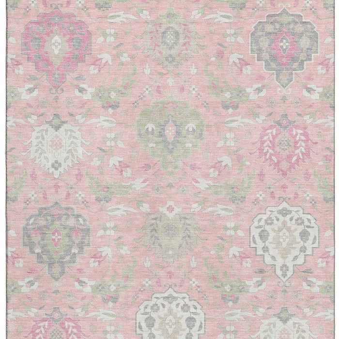 10' X 14' Damask Washable Area Rug With UV Protection (680571) - Pink / Gray / Ivory