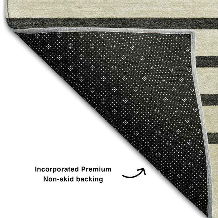 10' X 14' Striped Washable Area Rug With UV Protection (678347) - Gold / Ivory / Black