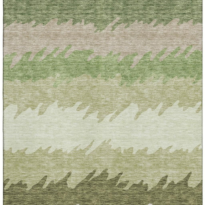 10' X 14' Striped Washable Area Rug With UV Protection - Green And Beige