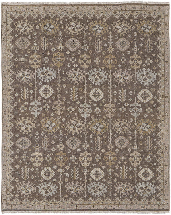 8' x 10' Wool Oriental Hand Knotted Area Rug With Fringe - Tan And Brown