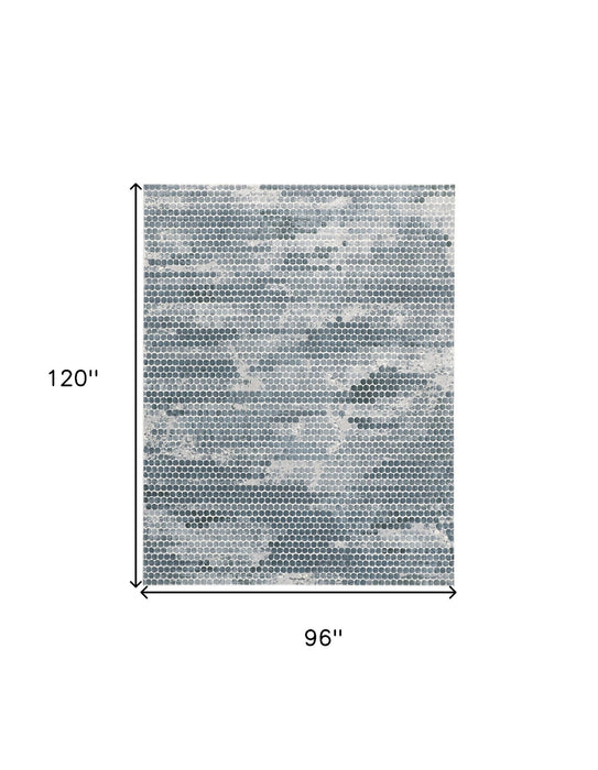 8' x 10' Polka Dots Distressed Stain Resistant Area Rug - Blue And Gray
