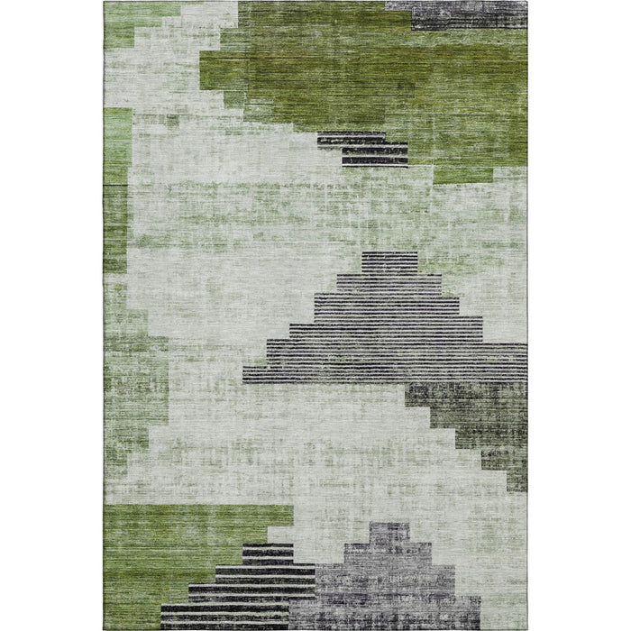 10' X 14' Geometric Washable Area Rug With UV Protection (704933) - Fern Green / Gray