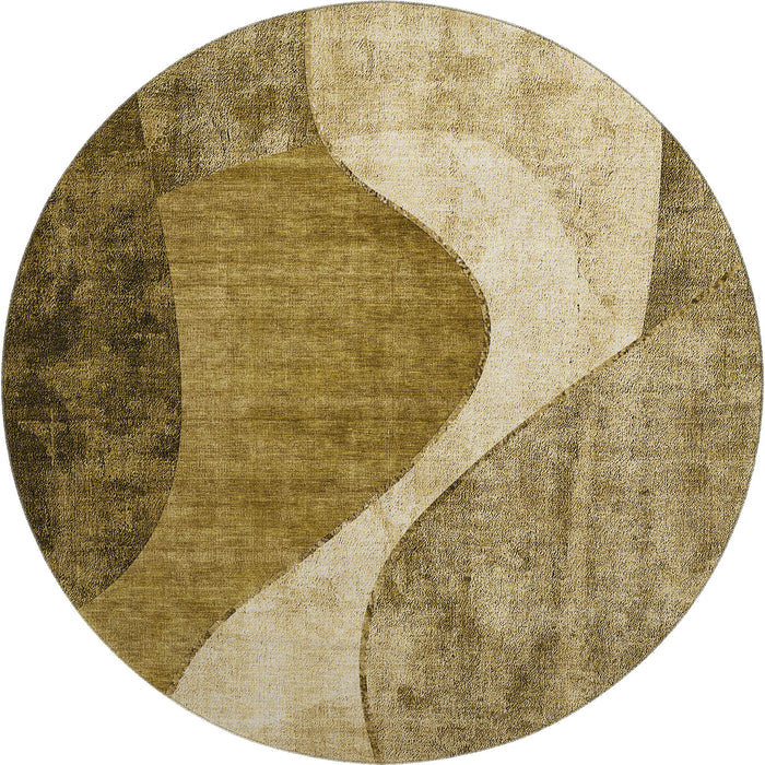 8' Abstract Washable Round Rug With UV Protection (653155) - Brown / Beige