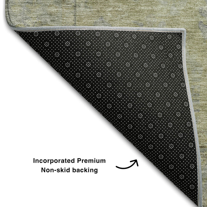10' X 14' Oriental Washable Area Rug With UV Protection (686054) - Artichoke Green / Gray