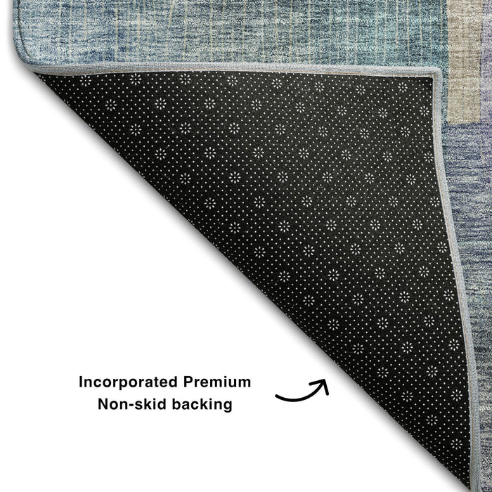 10' X 14' Abstract Washable Area Rug With UV Protection (684672) - Blue / Gold / Purple