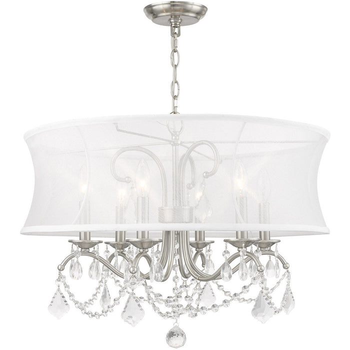 21" Six Light Dimmable Chandelier With Shades - Nickel