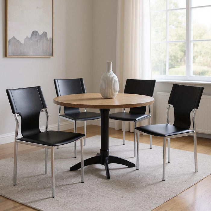 Metal Leather Partially Open Back Dining Side Chairs (Set of 4) - Black