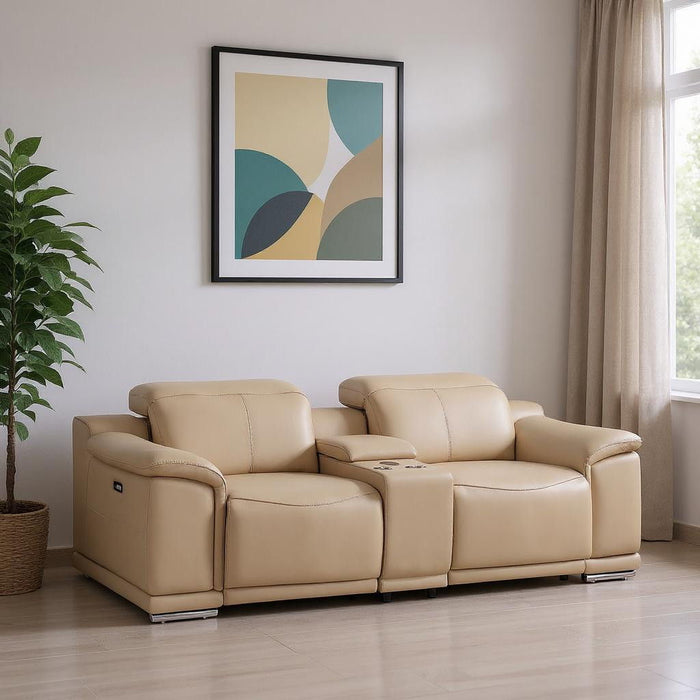 Leather Power Reclining Loveseat (643825) - Battleship Gray / Silver