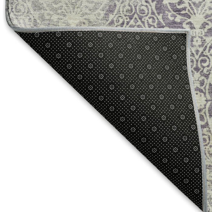 10' X 14' Damask Washable Area Rug With UV Protection (692106) - Plum / Ivory