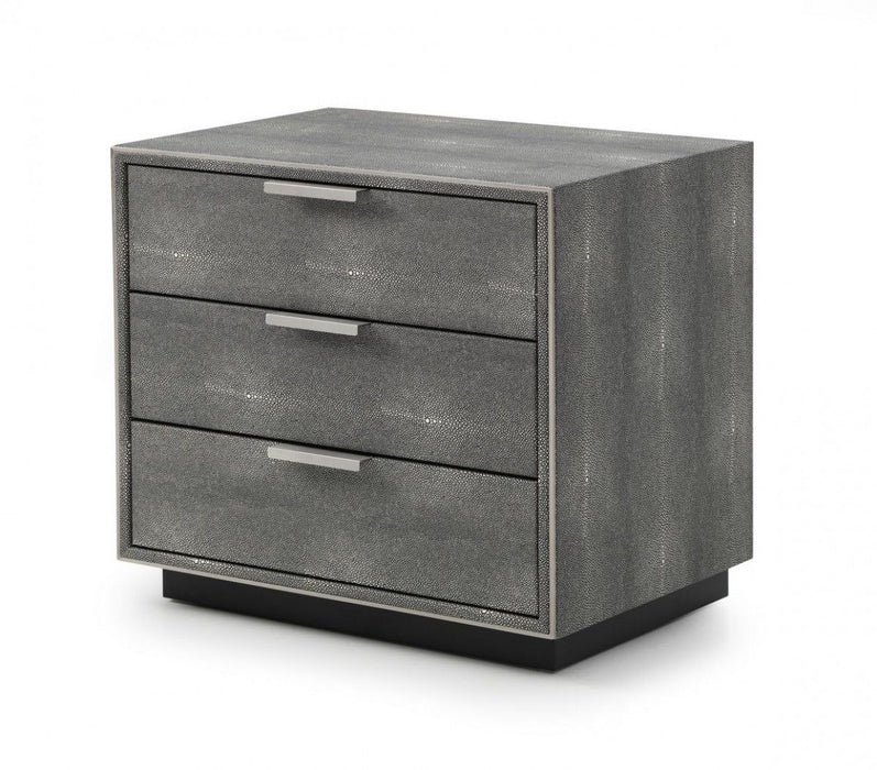 Shagreen Three Drawer Nightstand - Gray