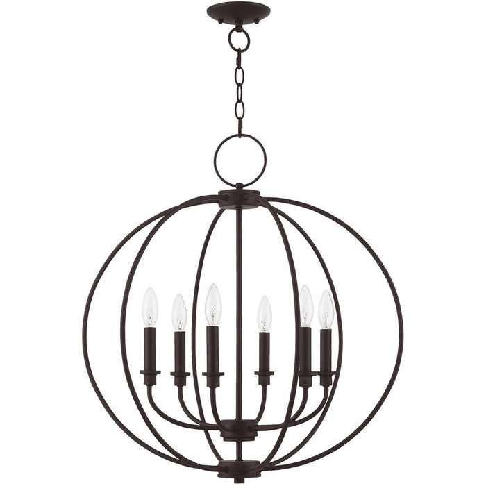 Six Light Dimmable Chandelier With Shades - Bronze