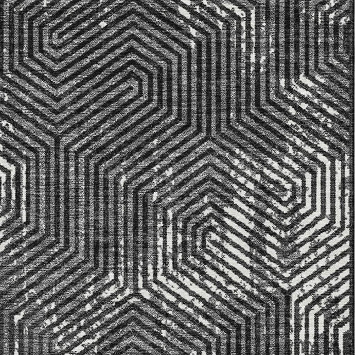 10' X 14' Geometric Washable Area Rug With UV Protection (672470) - Black / Ivory