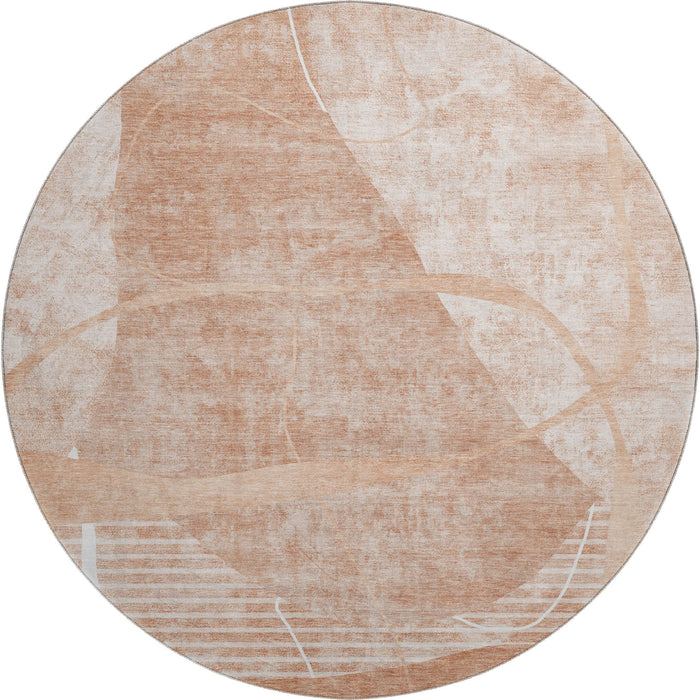 8' Abstract Geometric Washable Round Rug With UV Protection - Salmon And Ivory