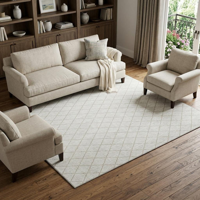 10' X 14' Geometric Washable Area Rug With UV Protection (674095) - Ivory / Beige