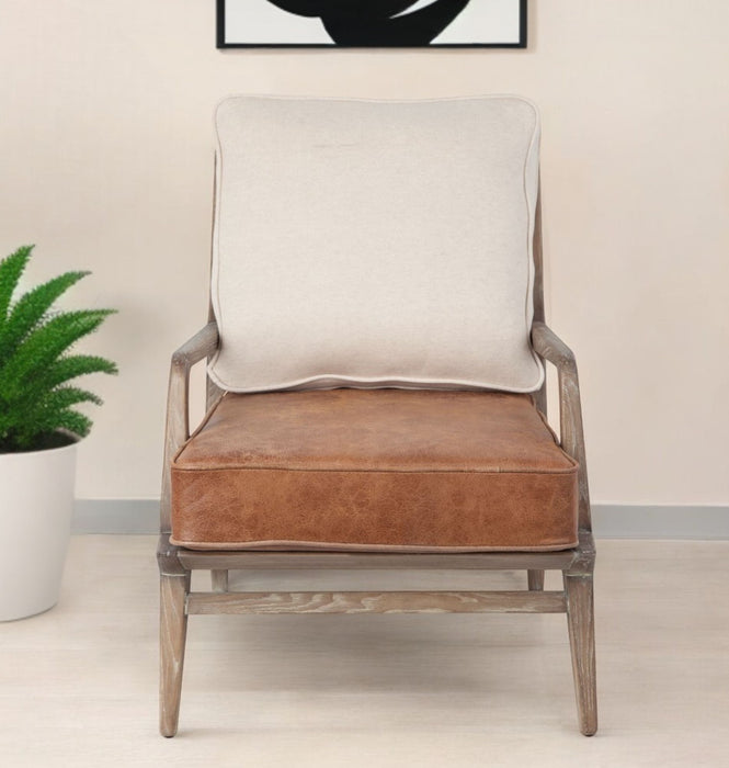 And Brown Leather Arm Chair - Beige / Brown